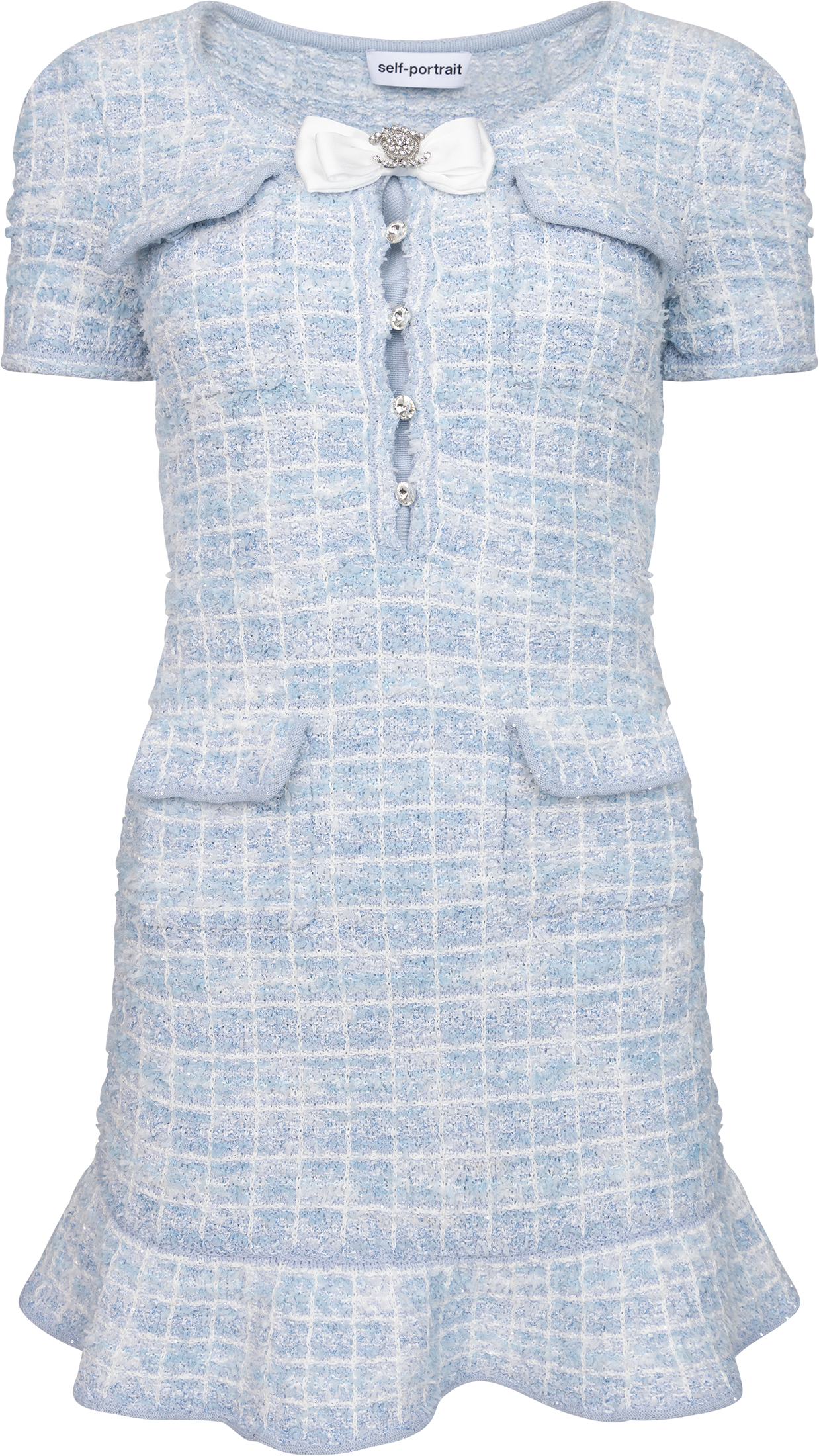 Check Knit Mini Dress - Blue