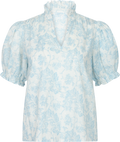 Signy Flower Dobby Blouse - Blue Dobby Flower