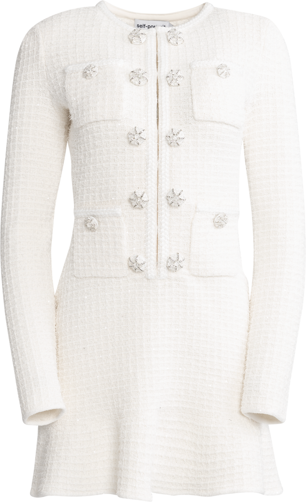 self portrait cream buttoned knit mini dress Self-Portrait - Kjoler - Buttoned Knit Mini Dress - Cream