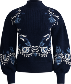 Inga Embroidery L/Slv High Neck Sweater - Navy
