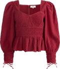 Regina Seersucker L/Slv Top - Red