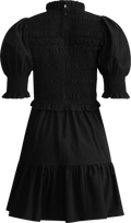 Regina Seersucker Puff Slv Smocked Dress - Black