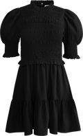 Regina Seersucker Puff Slv Smocked Dress - Black