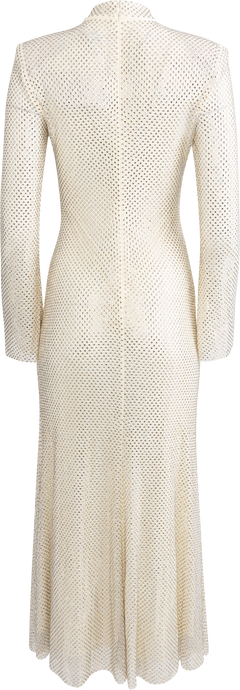 Square Rhinestone Fishnet Midi Dress - Cream