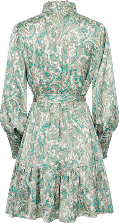 Saga Wide Small Paisley Dress - Green Small Paisley
