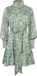 Saga Wide Small Paisley Dress - Green Small Paisley