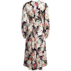 Satin Midi Dress - Black Bouquet
