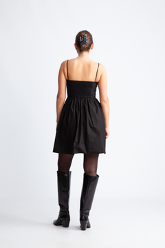 Cotton Poplin Strap Dress - Black