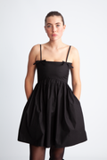 Cotton Poplin Strap Dress - Black