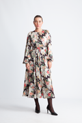 Satin Midi Dress - Black Bouquet