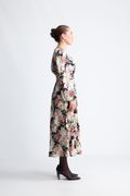 Satin Midi Dress - Black Bouquet