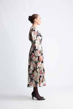 Satin Midi Dress - Black Bouquet