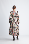 Satin Midi Dress - Black Bouquet