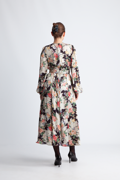 Satin Midi Dress - Black Bouquet