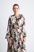 Satin Midi Dress - Black Bouquet