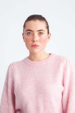 Lulu Ls Knit Rib O-Neck Noos - Bleached Mauve Melange