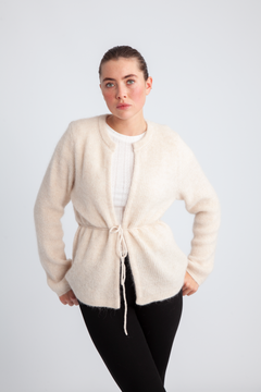 Sia Ras Ls Knit Belt Cardigan - Birch Melange