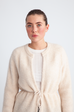 Sia Ras Ls Knit Belt Cardigan - Birch Melange