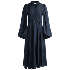 Striped Collared Midi Dress - Navy