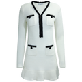 Pearl Trim Knit Mini Dress - White