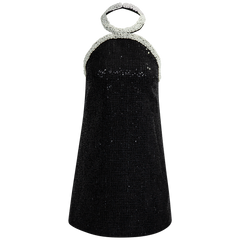 Boucle Pearl Trim Mini Dress - Black