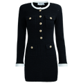 Knit Contrast Collar Mini Dress - Black