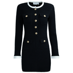 Knit Contrast Collar Mini Dress - Black