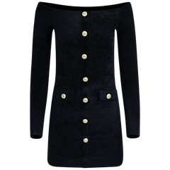 Chenille Knit Mini Dress - Black