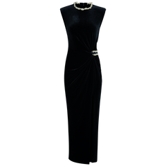 Velvet Embellished Maxi Dress - Black