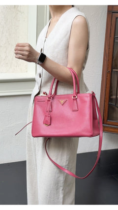 Prada Galleria Double Zip Saffiano Lux Tote - Pink