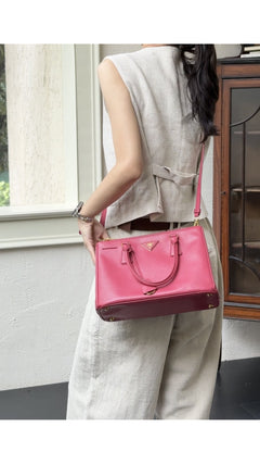 Prada Galleria Double Zip Saffiano Lux Tote - Pink