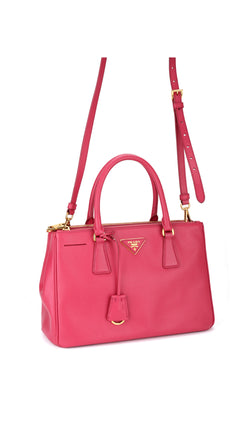 Prada Galleria Double Zip Saffiano Lux Tote - Pink