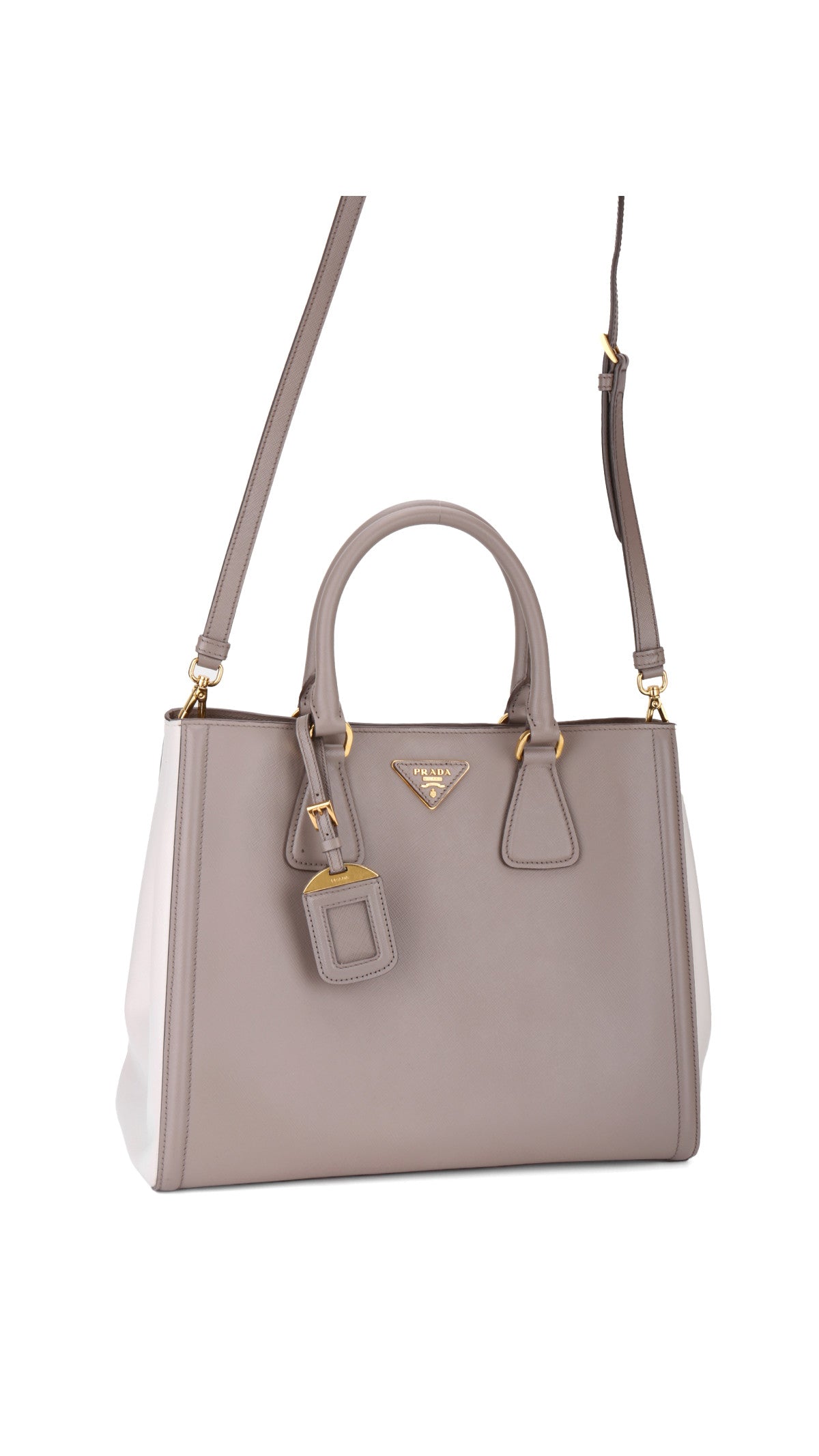 Prada Galleria Double Zip Tote Saffiano Bag - Grey/White