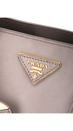 Prada Galleria Double Zip Tote Saffiano Bag - Grey/White