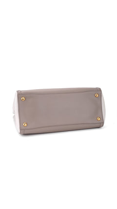 Prada Galleria Double Zip Tote Saffiano Bag - Grey/White