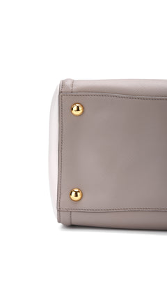 Prada Galleria Double Zip Tote Saffiano Bag - Grey/White