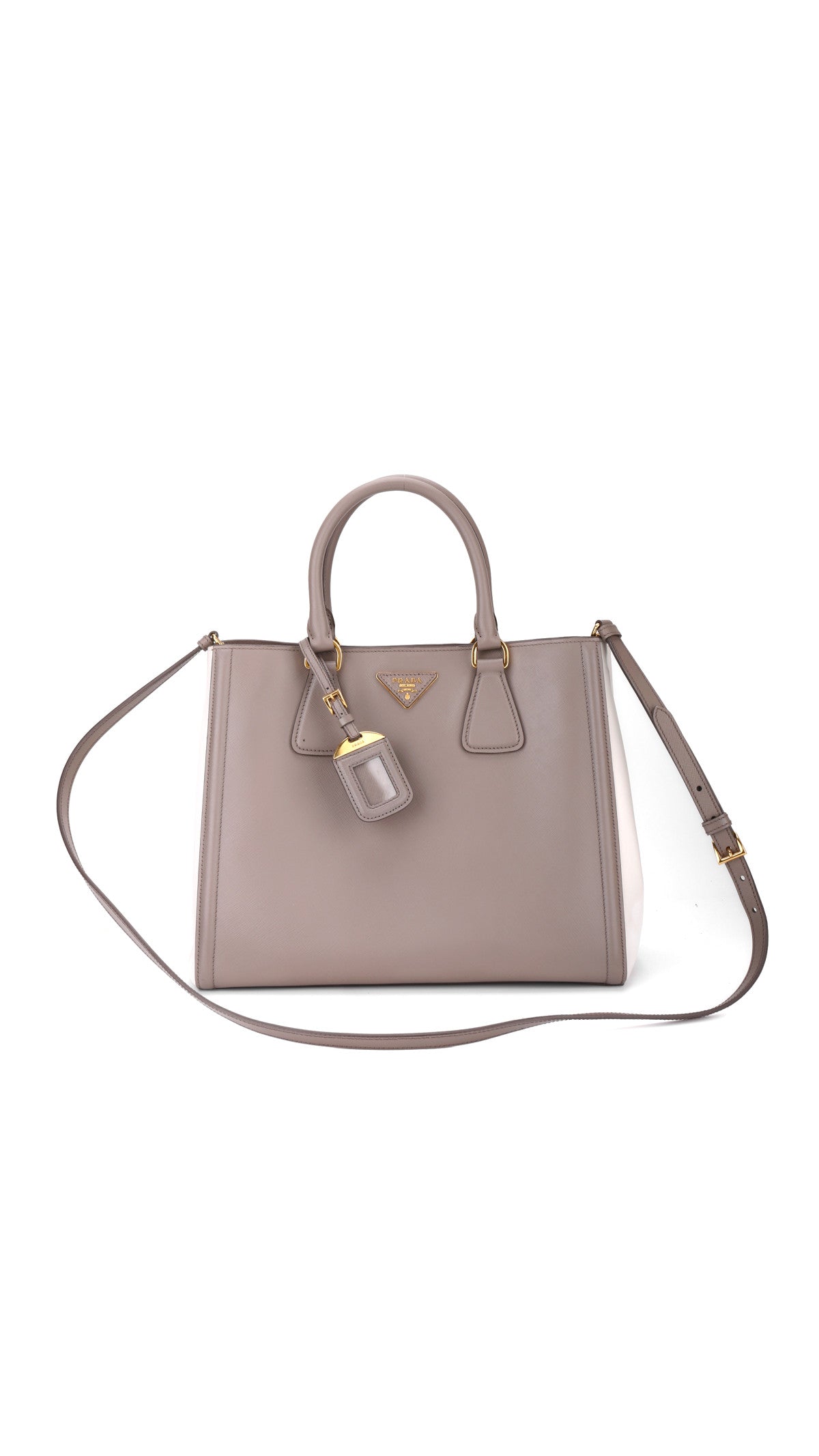 Prada Galleria Double Zip Tote Saffiano Bag - Grey/White