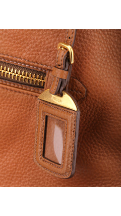 Prada Vitello Daino Front Zip Tote Shoulder Bag - Brown