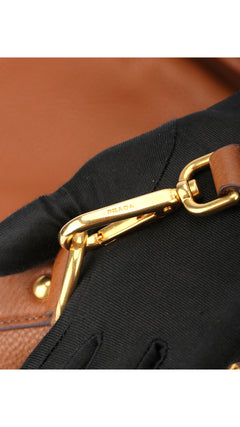 Prada Vitello Daino Front Zip Tote Shoulder Bag - Brown