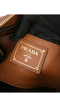 Prada Vitello Daino Front Zip Tote Shoulder Bag - Brown