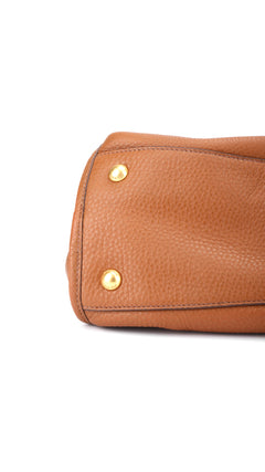 Prada Vitello Daino Front Zip Tote Shoulder Bag - Brown
