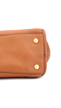 Prada Vitello Daino Front Zip Tote Shoulder Bag - Brown