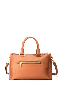 Prada Vitello Daino Front Zip Tote Shoulder Bag - Brown