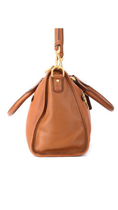 Prada Vitello Daino Front Zip Tote Shoulder Bag - Brown