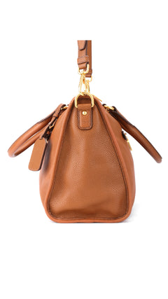 Prada Vitello Daino Front Zip Tote Shoulder Bag - Brown