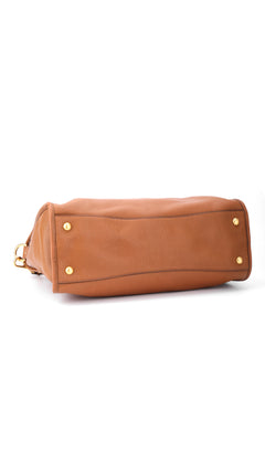 Prada Vitello Daino Front Zip Tote Shoulder Bag - Brown