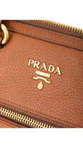 Prada Vitello Daino Front Zip Tote Shoulder Bag - Brown