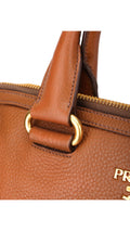 Prada Vitello Daino Front Zip Tote Shoulder Bag - Brown