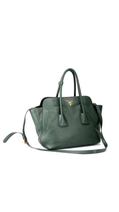 Prada Vitello Daino Tote Shoulder Bag - Green