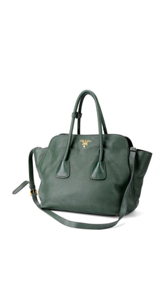 Prada Vitello Daino Tote Shoulder Bag - Green